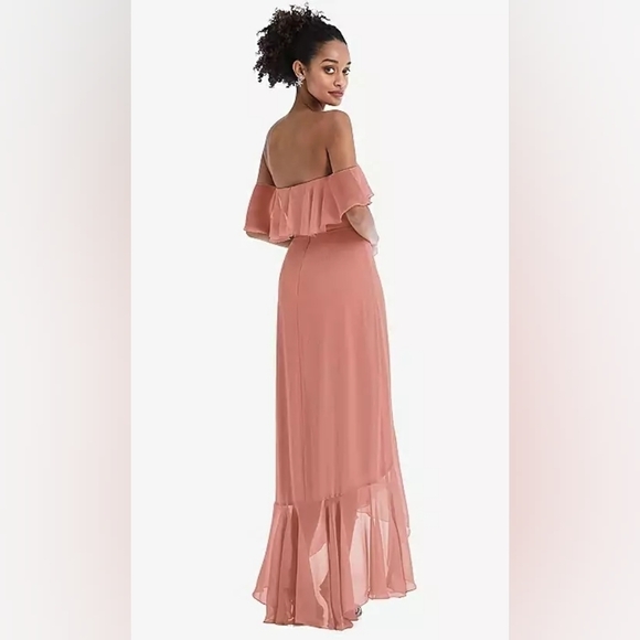 THREAD-OFF THE SHOULDER RUFFLED HIGH LOW MAXI DRESS IN DESERT ROSE - Picture 5 of 12